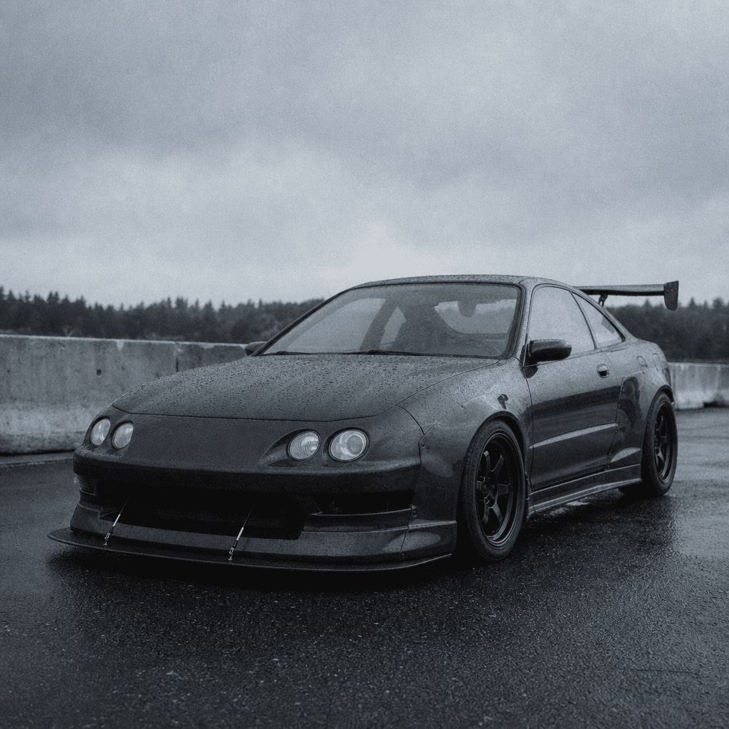 1998 Acura Integra DC2 in Time Attack style, shot at night